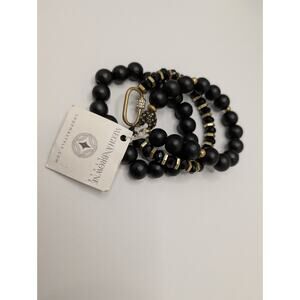 Meghan Browne Black Beaded Stretch Bracelet Set with Gold Accents NWT